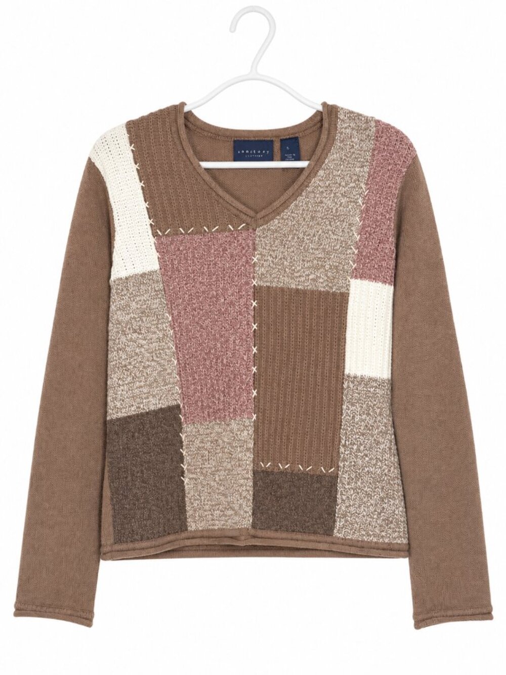 CRAZY HORSE Patchwork Grandpacore Cottagecore Cotton Knit Sweater Size L